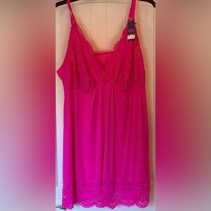 NWT Cacique Sexy Hot Pink Lace Neglige Nightie Gown Slip 26/28 Plus Size Sparkle
